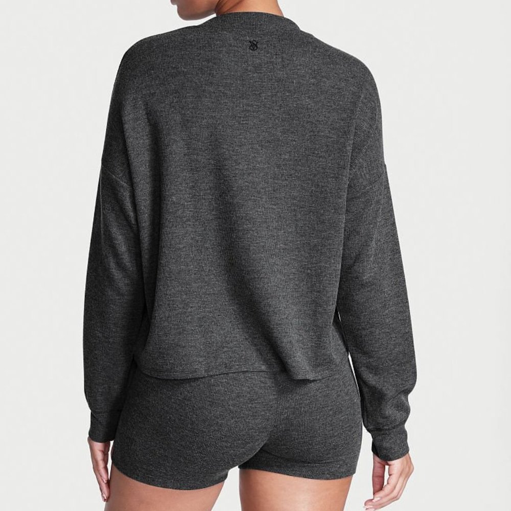 L VICTORIA'S SECRET Glow Waffle Pullover Bike Short Set Comfy Cute NWT - Picture 2 of 4